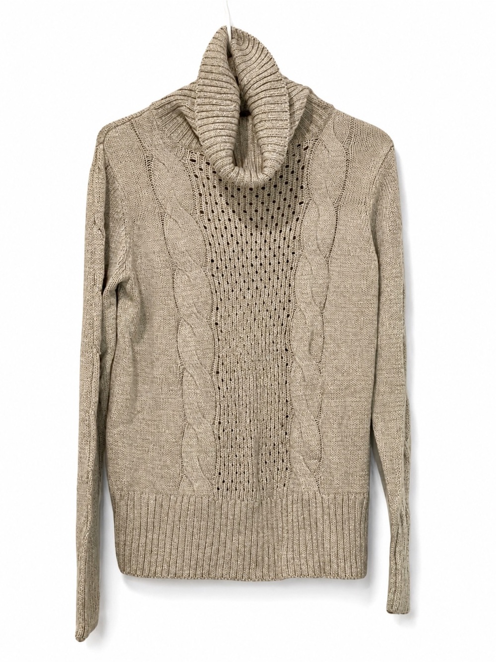 Aventura Cable Knit Cowl Neck Sweater Oatmeal Cotton Wool